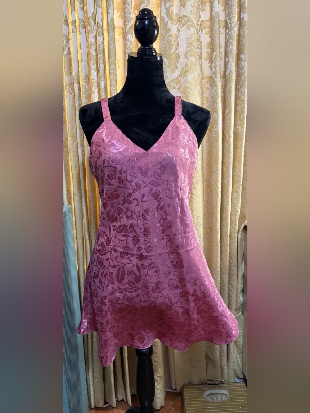 Pink Floral Satin Slip Dress